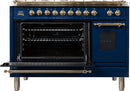 ILVE 48" Nostalgie - Dual Fuel Range with 7 Sealed Burners - 5 cu. ft. Oven - Griddle with Brass Trim in Blue (UPN120FDMPBL) Ranges ILVE 