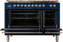 ILVE 48" Nostalgie - Dual Fuel Range with 7 Sealed Burners - 5 cu. ft. Oven - Griddle with Brass Trim in Blue (UPN120FDMPBL) Ranges ILVE 
