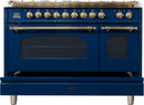 ILVE 48" Nostalgie - Dual Fuel Range with 7 Sealed Burners - 5 cu. ft. Oven - Griddle with Brass Trim in Blue (UPN120FDMPBL) Ranges ILVE 