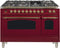 ILVE 48-Inch Nostalgie - Dual Fuel Range with 7 Sealed Burners - 5 cu. ft. Oven - Griddle with Brass Trim in Burgundy (UPN120FDMPRB)