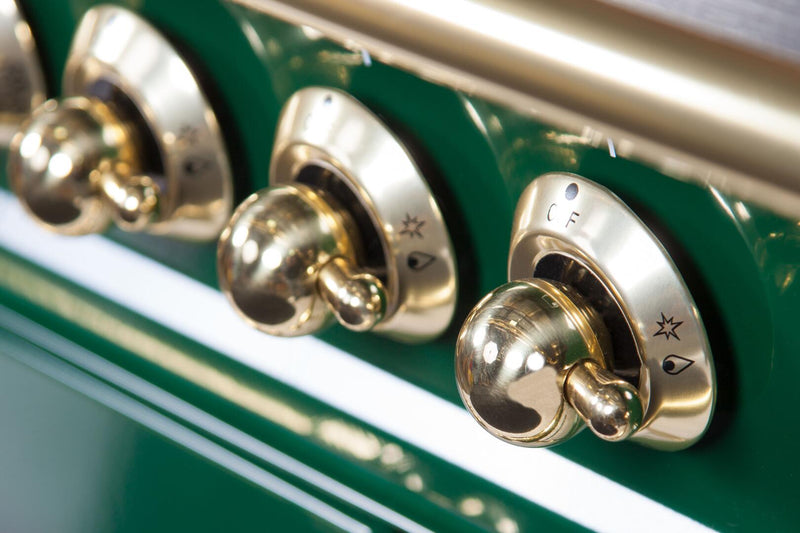 ILVE 48" Nostalgie - Dual Fuel Range with 7 Sealed Burners - 5 cu. ft. Oven - Griddle with Brass Trim in Emerald Green (UPN120FDMPVS) Ranges ILVE 