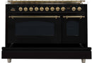 ILVE 48" Nostalgie - Dual Fuel Range with 7 Sealed Burners - 5 cu. ft. Oven - Griddle with Brass Trim in Glossy Black (UPN120FDMPN) Ranges ILVE 
