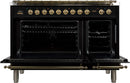 ILVE 48" Nostalgie - Dual Fuel Range with 7 Sealed Burners - 5 cu. ft. Oven - Griddle with Brass Trim in Glossy Black (UPN120FDMPN) Ranges ILVE 