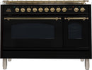 ILVE 48" Nostalgie - Dual Fuel Range with 7 Sealed Burners - 5 cu. ft. Oven - Griddle with Brass Trim in Glossy Black (UPN120FDMPN) Ranges ILVE 