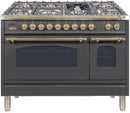 ILVE 48" Nostalgie - Dual Fuel Range with 7 Sealed Burners - 5 cu. ft. Oven - Griddle with Brass Trim in Matte Graphite (UPN120FDMPM) Ranges ILVE 