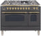 ILVE 48-Inch Nostalgie - Dual Fuel Range with 7 Sealed Burners - 5 cu. ft. Oven - Griddle with Brass Trim in Matte Graphite (UPN120FDMPM)