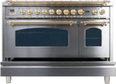 ILVE 48" Nostalgie - Dual Fuel Range with 7 Sealed Burners - 5 cu. ft. Oven - Griddle with Brass Trim in Stainless Steel (UPN120FDMPI) Ranges ILVE 