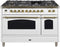 ILVE 48-Inch Nostalgie - Dual Fuel Range with 7 Sealed Burners - 5 cu. ft. Oven - Griddle with Brass Trim in White (UPN120FDMPB)