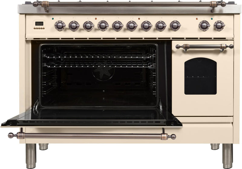 ILVE 48" Nostalgie - Dual Fuel Range with 7 Sealed Burners - 5 cu. ft. Oven - Griddle with Bronze Trim in Antique White (UPN120FDMPAY) Ranges ILVE 