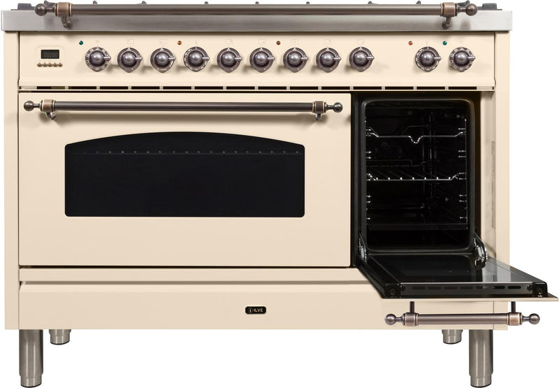 ILVE 48" Nostalgie - Dual Fuel Range with 7 Sealed Burners - 5 cu. ft. Oven - Griddle with Bronze Trim in Antique White (UPN120FDMPAY) Ranges ILVE 