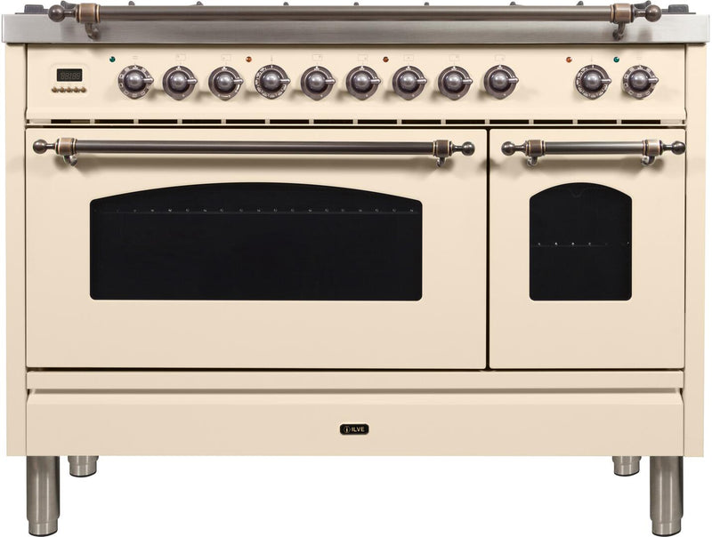 ILVE 48" Nostalgie - Dual Fuel Range with 7 Sealed Burners - 5 cu. ft. Oven - Griddle with Bronze Trim in Antique White (UPN120FDMPAY) Ranges ILVE 