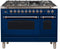 ILVE 48-Inch Nostalgie - Dual Fuel Range with 7 Sealed Burners - 5 cu. ft. Oven - Griddle with Bronze Trim in Blue (UPN120FDMPBLY)
