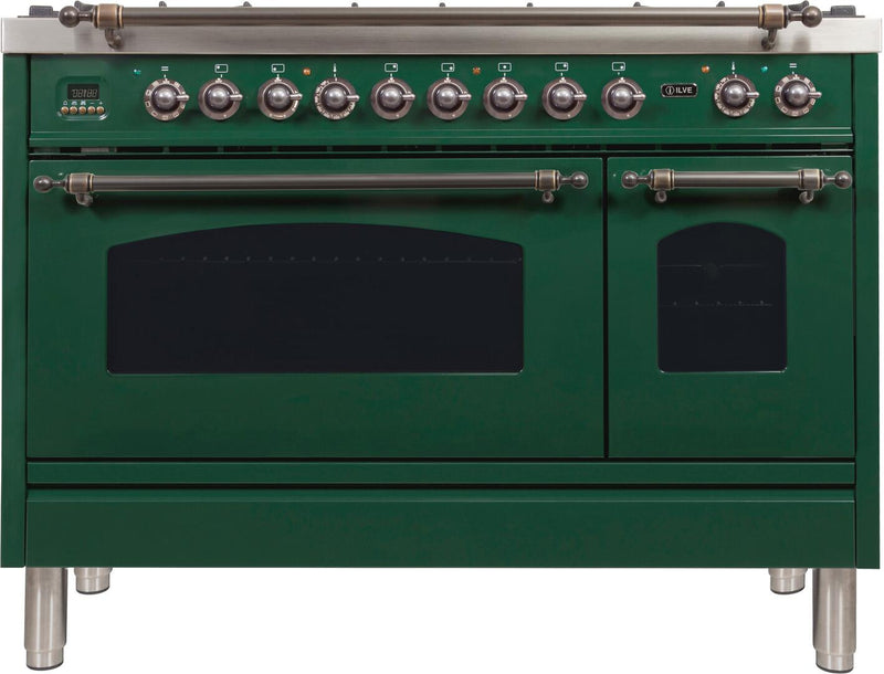 ILVE 48" Nostalgie - Dual Fuel Range with 7 Sealed Burners - 5 cu. ft. Oven - Griddle with Bronze Trim in Emerald Green (UPN120FDMPVSY) Ranges ILVE 