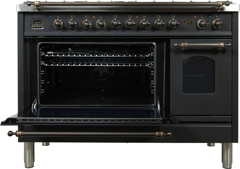 ILVE 48" Nostalgie - Dual Fuel Range with 7 Sealed Burners - 5 cu. ft. Oven - Griddle with Bronze Trim in Matte Graphite (UPN120FDMPMY) Ranges ILVE 