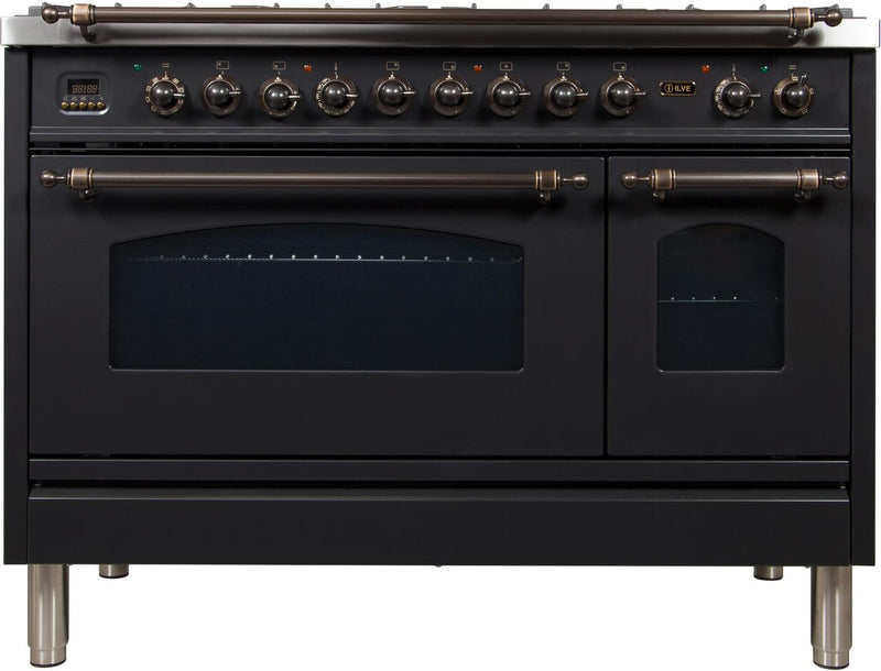 ILVE 48" Nostalgie - Dual Fuel Range with 7 Sealed Burners - 5 cu. ft. Oven - Griddle with Bronze Trim in Matte Graphite (UPN120FDMPMY) Ranges ILVE 