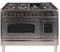 ILVE 48-Inch Nostalgie - Dual Fuel Range with 7 Sealed Burners - 5 cu. ft. Oven - Griddle with Bronze Trim in Stainless Steel (UPN120FDMPIY)