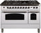 ILVE 48-Inch Nostalgie - Dual Fuel Range with 7 Sealed Burners - 5 cu. ft. Oven - Griddle with Bronze Trim in White (UPN120FDMPBY)