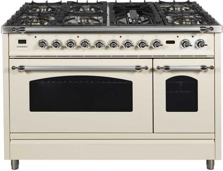 ILVE 48" Nostalgie - Dual Fuel Range with 7 Sealed Burners - 5 cu. ft. Oven - Griddle with Chrome Trim in Antique White (UPN120FDMPAX) Ranges ILVE 