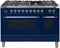 ILVE 48-Inch Nostalgie - Dual Fuel Range with 7 Sealed Burners - 5 cu. ft. Oven - Griddle with Chrome Trim in Blue (UPN120FDMPBLX)
