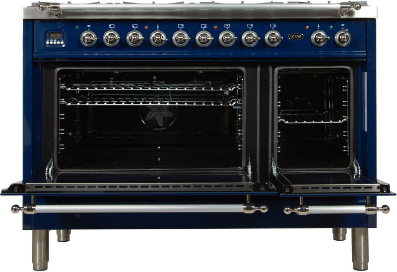 ILVE 48" Nostalgie - Dual Fuel Range with 7 Sealed Burners - 5 cu. ft. Oven - Griddle with Chrome Trim in Blue (UPN120FDMPBLX) Ranges ILVE 