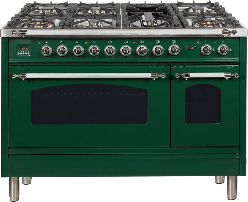 ILVE 48" Nostalgie - Dual Fuel Range with 7 Sealed Burners - 5 cu. ft. Oven - Griddle with Chrome Trim in Emerald Green (UPN120FDMPVSX) Ranges ILVE 