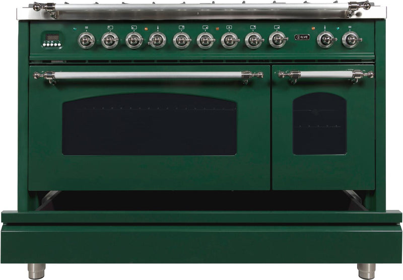 ILVE 48" Nostalgie - Dual Fuel Range with 7 Sealed Burners - 5 cu. ft. Oven - Griddle with Chrome Trim in Emerald Green (UPN120FDMPVSX) Ranges ILVE 