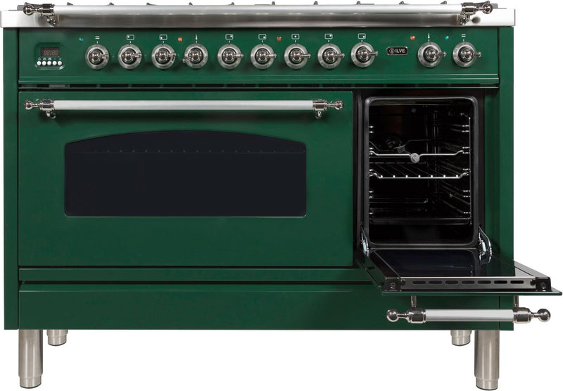 ILVE 48" Nostalgie - Dual Fuel Range with 7 Sealed Burners - 5 cu. ft. Oven - Griddle with Chrome Trim in Emerald Green (UPN120FDMPVSX) Ranges ILVE 