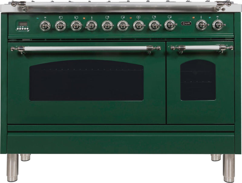 ILVE 48" Nostalgie - Dual Fuel Range with 7 Sealed Burners - 5 cu. ft. Oven - Griddle with Chrome Trim in Emerald Green (UPN120FDMPVSX) Ranges ILVE 