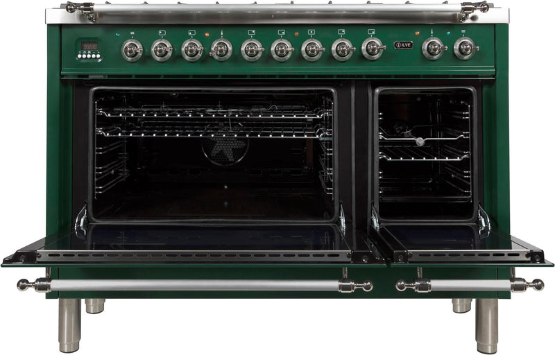 ILVE 48" Nostalgie - Dual Fuel Range with 7 Sealed Burners - 5 cu. ft. Oven - Griddle with Chrome Trim in Emerald Green (UPN120FDMPVSX) Ranges ILVE 