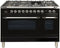 ILVE 48-Inch Nostalgie - Dual Fuel Range with 7 Sealed Burners - 5 cu. ft. Oven - Griddle with Chrome Trim in Glossy Black (UPN120FDMPNX)