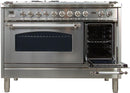 ILVE 48" Nostalgie - Dual Fuel Range with 7 Sealed Burners - 5 cu. ft. Oven - Griddle with Chrome Trim in Stainless Steel (UPN120FDMPIX) Ranges ILVE 