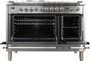 ILVE 48" Nostalgie - Dual Fuel Range with 7 Sealed Burners - 5 cu. ft. Oven - Griddle with Chrome Trim in Stainless Steel (UPN120FDMPIX) Ranges ILVE 