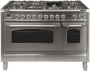 ILVE 48" Nostalgie - Dual Fuel Range with 7 Sealed Burners - 5 cu. ft. Oven - Griddle with Chrome Trim in Stainless Steel (UPN120FDMPIX) Ranges ILVE 