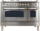ILVE 48" Nostalgie - Dual Fuel Range with 7 Sealed Burners - 5 cu. ft. Oven - Griddle with Chrome Trim in Stainless Steel (UPN120FDMPIX) Ranges ILVE 