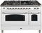 ILVE 48-Inch Nostalgie - Dual Fuel Range with 7 Sealed Burners - 5 cu. ft. Oven - Griddle with Chrome Trim in White (UPN120FDMPBX)