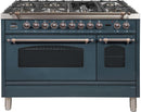 ILVE 48" Nostalgie Series Freestanding Double Oven Dual Fuel Range with 7 Sealed Burners and Griddle in Blue Grey with Bronze Trim (UPN120FDMPGUY) Ranges ILVE 