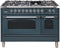 ILVE 48-Inch Nostalgie Series Freestanding Double Oven Dual Fuel Range with 7 Sealed Burners and Griddle in Blue Grey with Chrome Trim (UPN120FDMPGUX)
