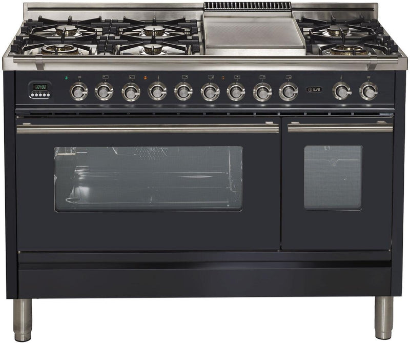 ILVE 48" Professional Plus Dual Fuel Range with 7 Sealed Burners - Double Ovens - Griddle - Matte Graphite (UPW120FDMPM) Ranges ILVE 