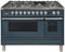 ILVE 48-Inch Professional Plus Series Freestanding Double Oven Dual Fuel Range with 7 Sealed Burners in Blue Grey with Chrome Trim (UPW120FDMPGU)