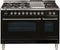 ILVE 48-Inch Professional Plus Series Freestanding Double Oven Dual Fuel Range with 7 Sealed Burners in Glossy Black with Chrome Trim (UPW120FDMPN)