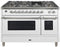 ILVE 48-Inch Professional Plus Series Freestanding Double Oven Dual Fuel Range with 7 Sealed Burners in White with Chrome Trim (UPW120FDMPB)