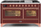 ILVE 60-Inch Majestic II Dual Fuel Range - 9 Sealed Burners and Griddle - 5.8 cu. ft. Oven Copper Trim in Burgundy (UM15FDNS3BUP)