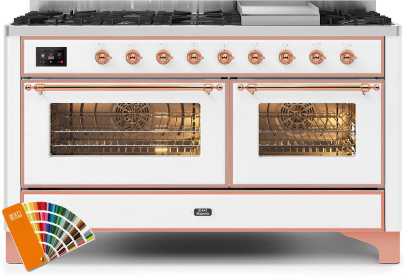 ILVE 60" Majestic II Dual Fuel Range - 9 Sealed Burners and Griddle - 5.8 cu. ft. Oven - Copper Trim in Custom RAL Color (UM15FDNS3RA) Ranges ILVE 