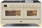 ILVE 60-Inch Majestic II Dual Fuel Range with 9 Sealed Burners and Griddle - 5.8 cu. ft. Oven - Brass Trim in Antique White (UM15FDNS3AWG)