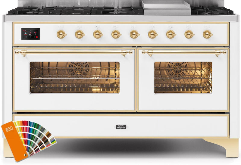ILVE 60" Majestic II Dual Fuel Range with 9 Sealed Burners and Griddle - 5.8 cu. ft. Oven - Brass Trim in Custom RAL Color (UM15FDNS3RALG) Ranges ILVE 