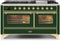 ILVE 60-Inch Majestic II Dual Fuel Range with 9 Sealed Burners and Griddle - 5.8 cu. ft. Oven - Brass Trim in Emerald Green (UM15FDNS3EGG)
