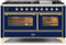 ILVE 60-Inch Majestic II Dual Fuel Range with 9 Sealed Burners and Griddle - 5.8 cu. ft. Oven - Brass Trim in Midnight Blue (UM15FDNS3MBG)