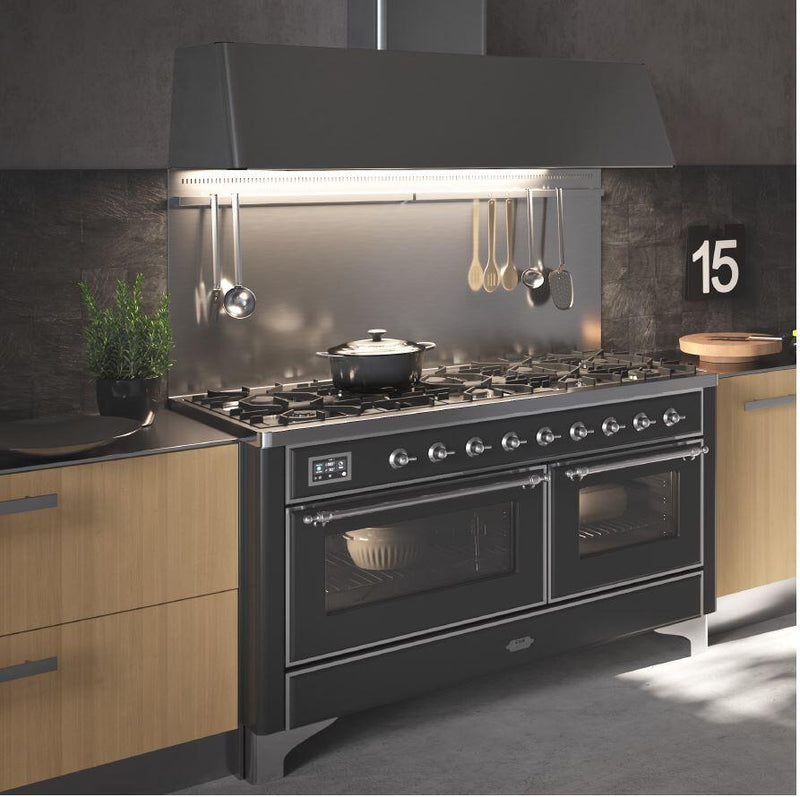 ILVE 60" Majestic II Dual Fuel Range with 9 Sealed Burners and Griddle - 5.8 cu. ft. Oven - Brass Trim in Stainless Steel (UM15FDNS3SSG) Ranges ILVE 