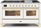 ILVE 60-Inch Majestic II Dual Fuel Range with 9 Sealed Burners and Griddle - 5.8 cu. ft. Oven - Brass Trim in White (UM15FDNS3WHG)