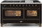 ILVE 60-Inch Majestic II Dual Fuel Range with 9 Sealed Burners and Griddle - 5.8 cu. ft. Oven - Bronze Trim in Glossy Black (UM15FDNS3BKB)